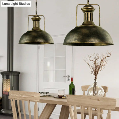 Industrial Stylish Domed Pendant Light in Aged Silver - 13"/16" Wide - Ideal for Dining Room