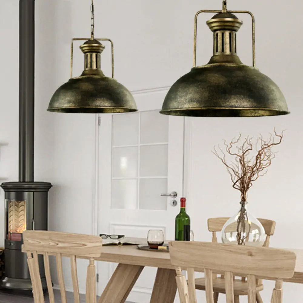 Industrial Stylish Domed Pendant Light in Aged Silver - 13"/16" Wide - Ideal for Dining Room