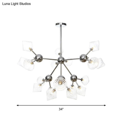 Industrial Stylish Glass Diamond Pendant Light Chandelier - 3/9/12 Bulbs, Amber/Clear Glass, 13"/27.5"/34" Width