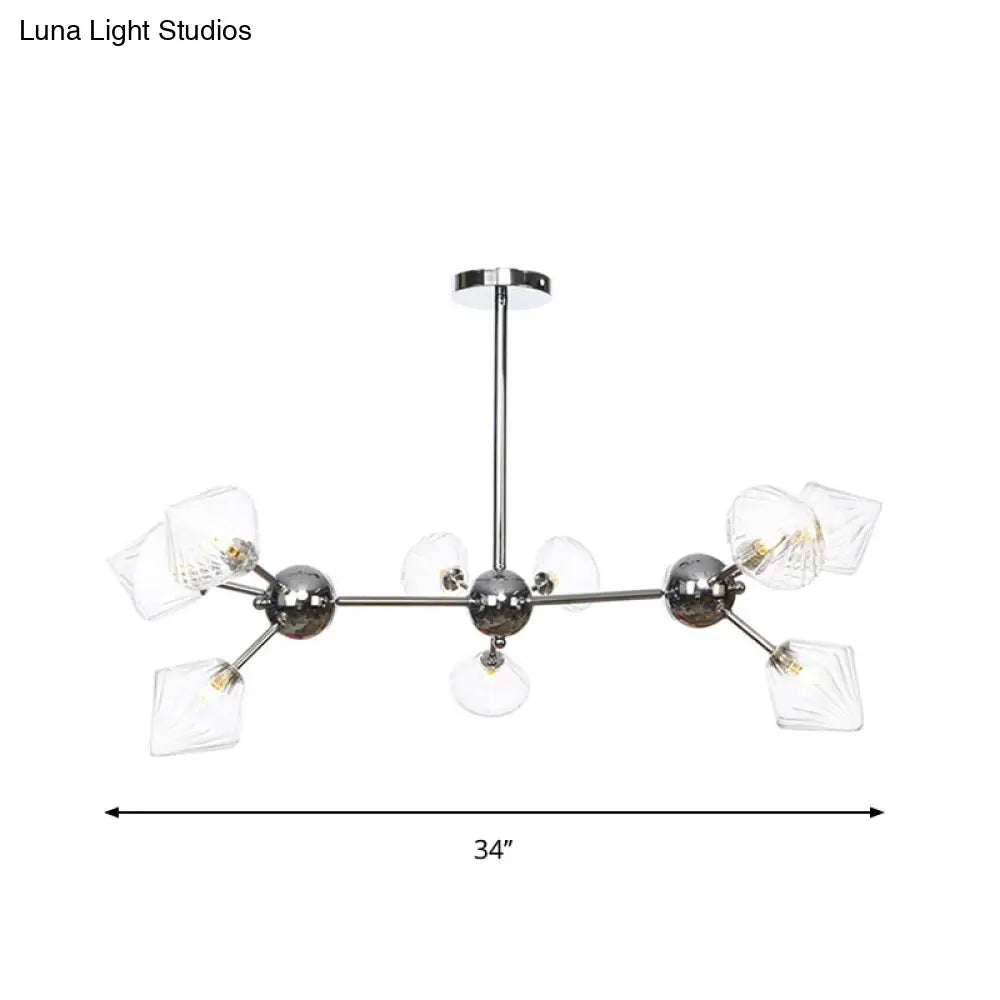 Industrial Stylish Glass Diamond Pendant Light Chandelier - 3/9/12 Bulbs, Amber/Clear Glass, 13"/27.5"/34" Width