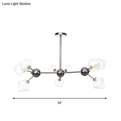 Industrial Stylish Glass Diamond Pendant Light Chandelier - 3/9/12 Bulbs, Amber/Clear Glass, 13"/27.5"/34" Width