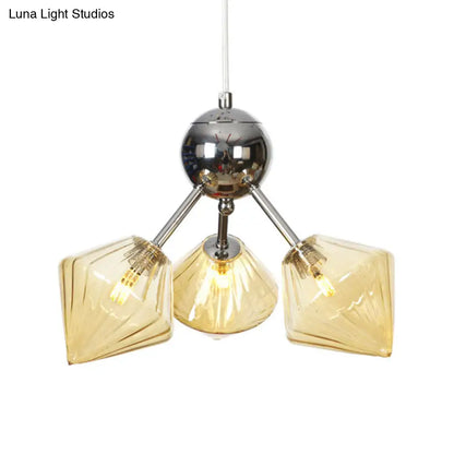 Industrial Stylish Glass Diamond Pendant Light Chandelier - 3/9/12 Bulbs, Amber/Clear Glass, 13"/27.5"/34" Width