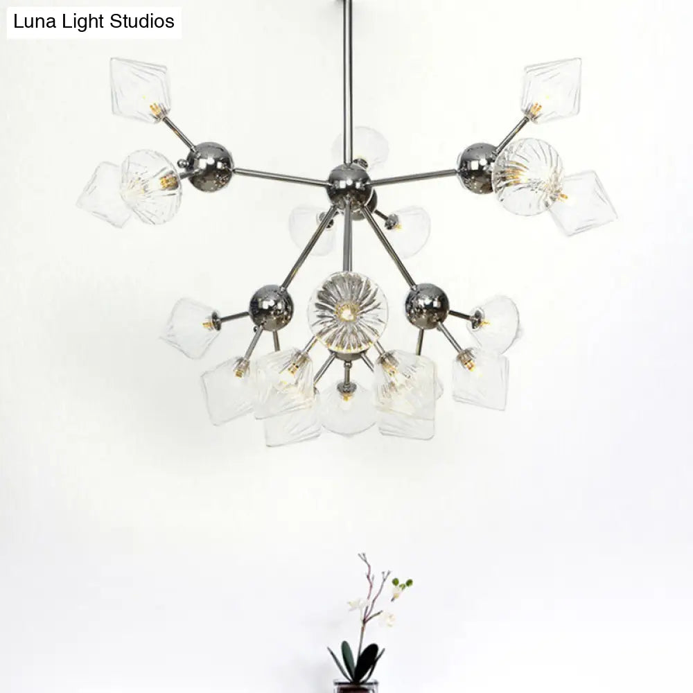 Industrial Stylish Glass Diamond Pendant Light Chandelier - 3/9/12 Bulbs, Amber/Clear Glass, 13"/27.5"/34" Width