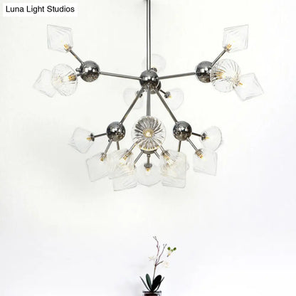 Industrial Stylish Glass Diamond Pendant Light Chandelier - 3/9/12 Bulbs, Amber/Clear Glass, 13"/27.5"/34" Width