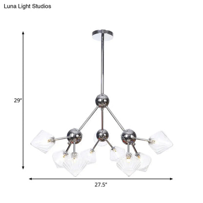 Industrial Stylish Glass Diamond Pendant Light Chandelier - 3/9/12 Bulbs, Amber/Clear Glass, 13"/27.5"/34" Width