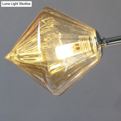 Industrial Stylish Glass Diamond Pendant Light Chandelier - 3/9/12 Bulbs, Amber/Clear Glass, 13"/27.5"/34" Width