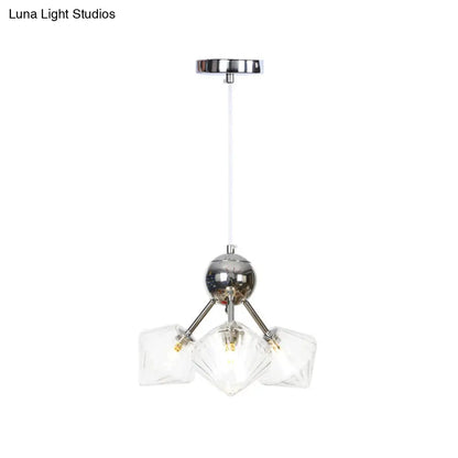 Industrial Stylish Glass Diamond Pendant Light Chandelier - 3/9/12 Bulbs, Amber/Clear Glass, 13"/27.5"/34" Width