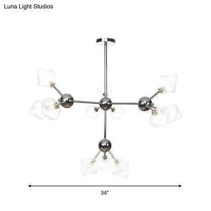 Industrial Stylish Glass Diamond Pendant Light Chandelier - 3/9/12 Bulbs, Amber/Clear Glass, 13"/27.5"/34" Width