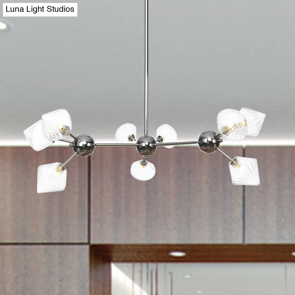 Industrial Stylish Glass Diamond Pendant Light Chandelier - 3/9/12 Bulbs, Amber/Clear Glass, 13"/27.5"/34" Width