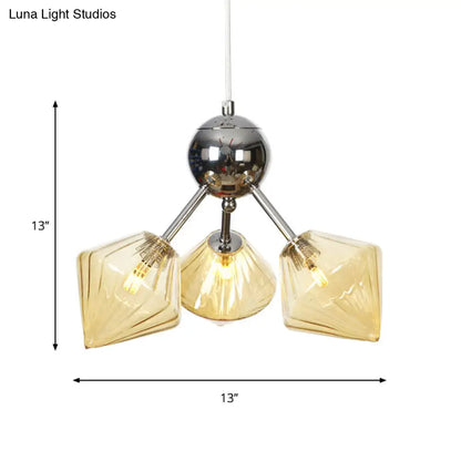Industrial Stylish Glass Diamond Pendant Light Chandelier - 3/9/12 Bulbs, Amber/Clear Glass, 13"/27.5"/34" Width