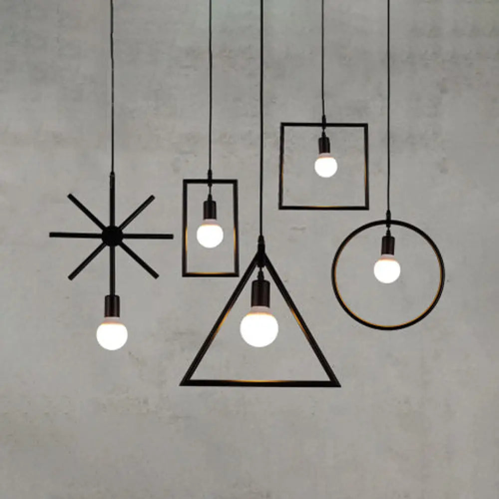 Industrial Stylish Metal Ceiling Light with Geometric Design - 5 LED Lights in Black, Various Shades