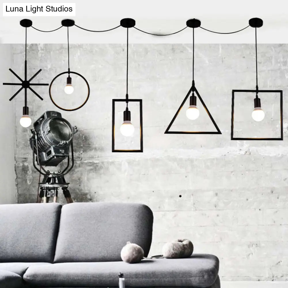 Industrial Stylish Metal Ceiling Light with Geometric Design - 5 LED Lights in Black, Various Shades