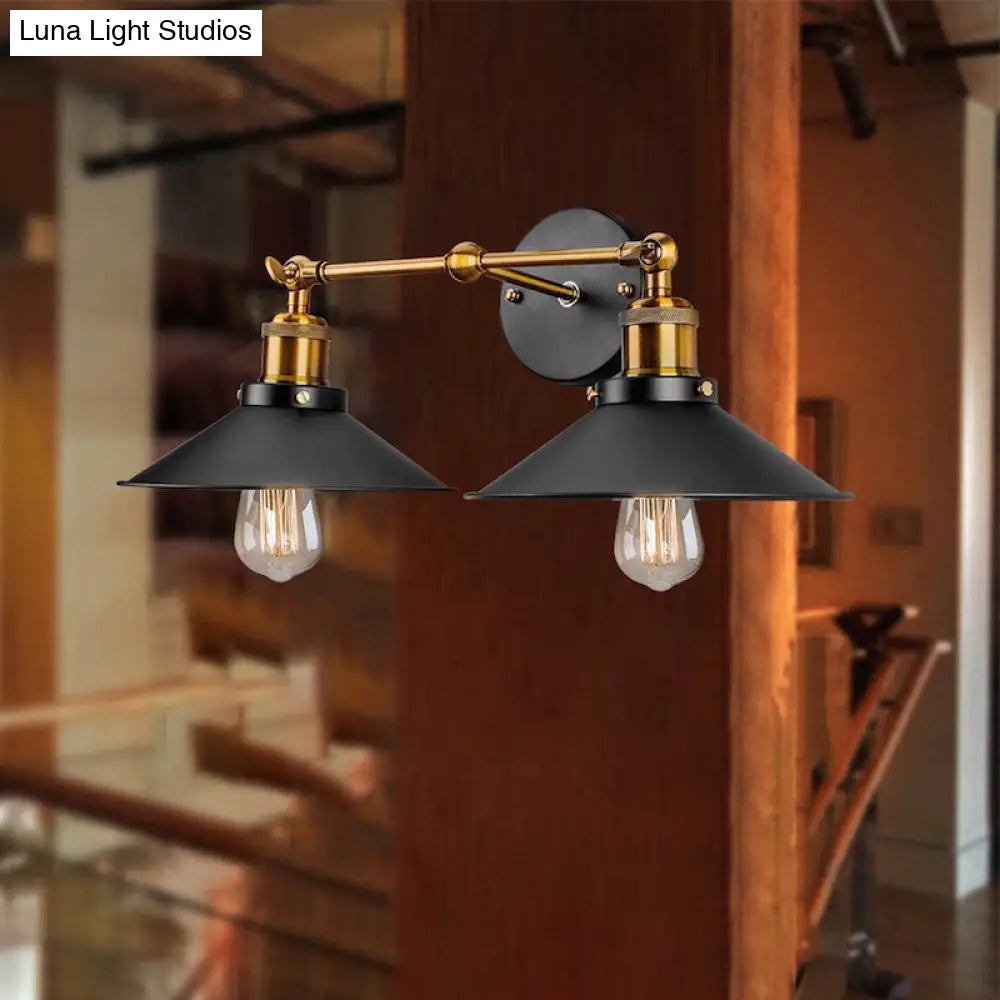 DecorBites™ DecorBites™ Industrial Stylish Metal Wall Sconce Lighting for Living Room - 2 Heads Wall Light with Conical Shade in Black/White