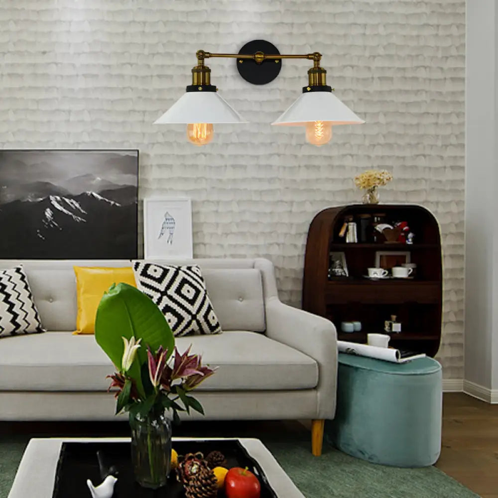 DecorBites™ DecorBites™ Industrial Stylish Metal Wall Sconce Lighting for Living Room - 2 Heads Wall Light with Conical Shade in Black/White