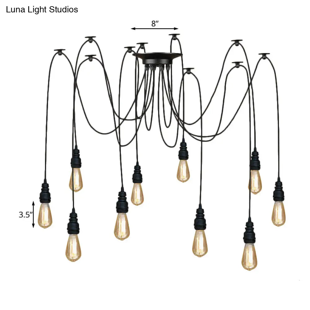 Industrial Swag Hanging Lamp with Exposed Bulb - Black Metal Pendant Light (2/3 Heads)