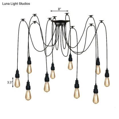 Industrial Swag Hanging Lamp with Exposed Bulb - Black Metal Pendant Light (2/3 Heads)