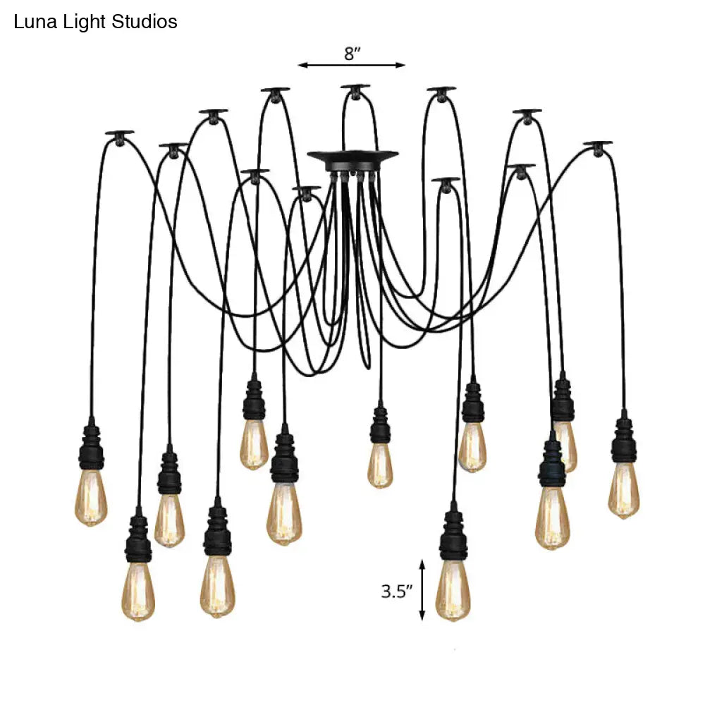 Industrial Swag Hanging Lamp with Exposed Bulb - Black Metal Pendant Light (2/3 Heads)