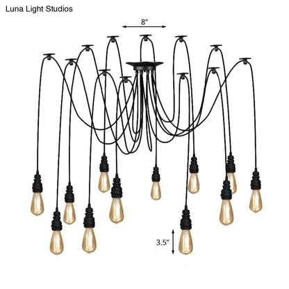 Industrial Swag Hanging Lamp with Exposed Bulb - Black Metal Pendant Light (2/3 Heads)