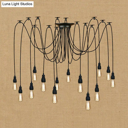 Industrial Swag Hanging Lamp with Exposed Bulb - Black Metal Pendant Light (2/3 Heads)