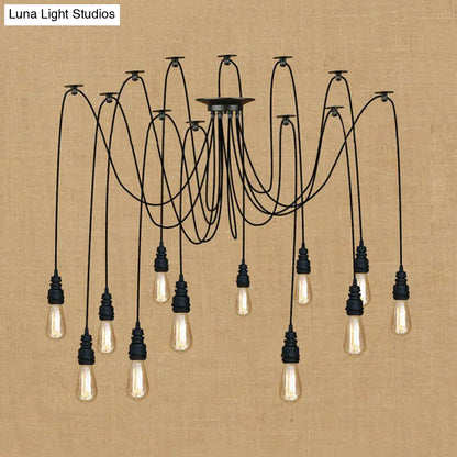 Industrial Swag Hanging Lamp with Exposed Bulb - Black Metal Pendant Light (2/3 Heads)