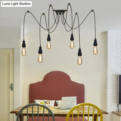 Industrial Swag Hanging Lamp with Exposed Bulb - Black Metal Pendant Light (2/3 Heads)