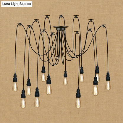 Industrial Swag Hanging Lamp with Exposed Bulb - Black Metal Pendant Light (2/3 Heads)