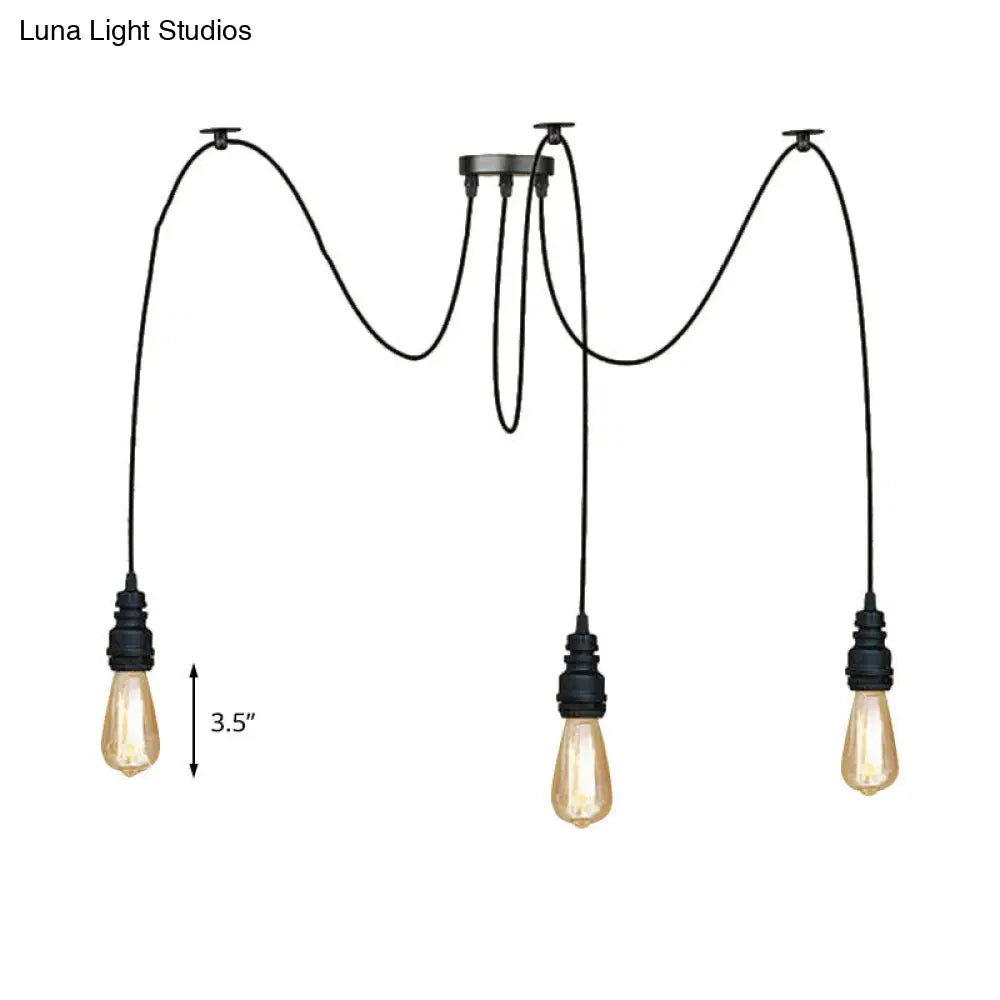 Industrial Swag Hanging Lamp with Exposed Lights - Black Metal Pendant Light for Kitchen (2/3/6 Lights)