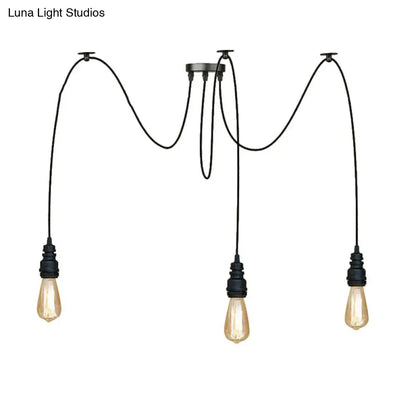 Industrial Swag Hanging Lamp with Exposed Lights - Black Metal Pendant Light for Kitchen (2/3/6 Lights)