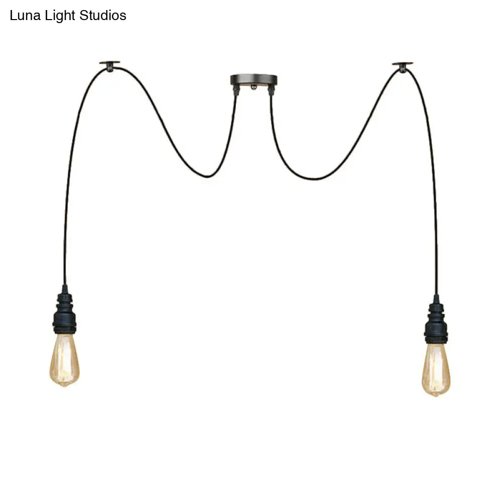 Industrial Swag Hanging Lamp with Exposed Lights - Black Metal Pendant Light for Kitchen (2/3/6 Lights)