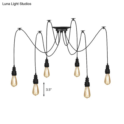 Industrial Swag Hanging Lamp with Exposed Lights - Black Metal Pendant Light for Kitchen (2/3/6 Lights)