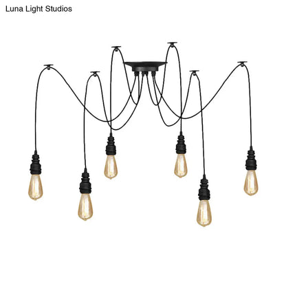 Industrial Swag Hanging Lamp with Exposed Lights - Black Metal Pendant Light for Kitchen (2/3/6 Lights)