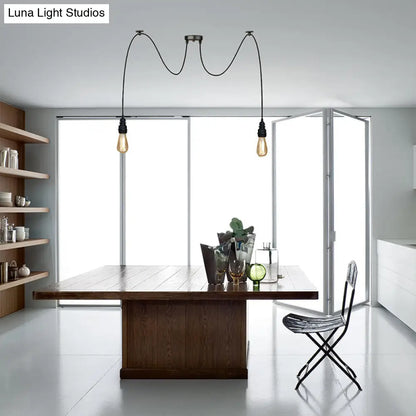 Industrial Swag Hanging Lamp with Exposed Lights - Black Metal Pendant Light for Kitchen (2/3/6 Lights)