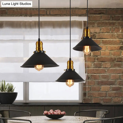 Industrial Tapered Pendant Light - 8.5"/10"/12" Wide, 1-Light Metal Hanging Lamp in Black for Restaurants