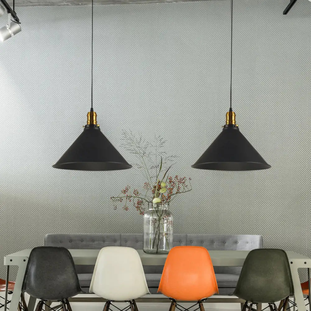 Industrial Tapered Pendant Light - 8.5"/10"/12" Wide, 1-Light Metal Hanging Lamp in Black for Restaurants