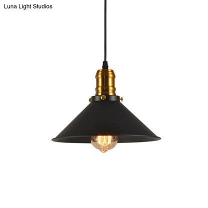 Industrial Tapered Pendant Light - 8.5"/10"/12" Wide, 1-Light Metal Hanging Lamp in Black for Restaurants