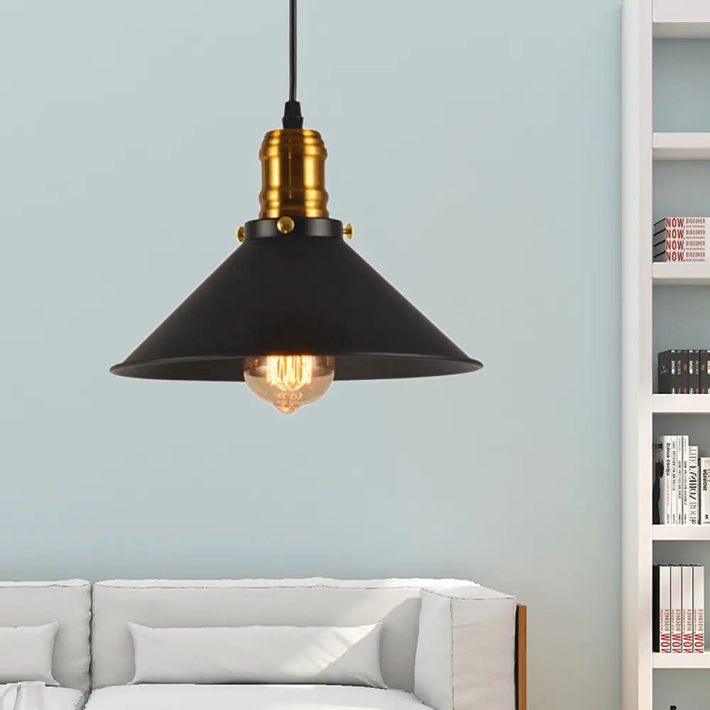 Industrial Tapered Pendant Light - 8.5"/10"/12" Wide, 1-Light Metal Hanging Lamp in Black for Restaurants