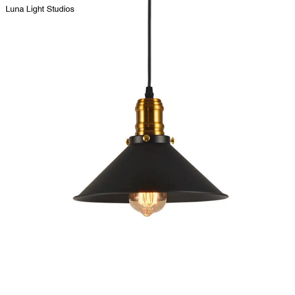 Industrial Tapered Pendant Light - 8.5"/10"/12" Wide, 1-Light Metal Hanging Lamp in Black for Restaurants