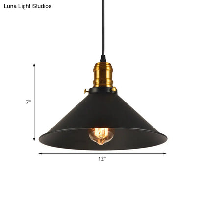 Industrial Tapered Pendant Light - 8.5"/10"/12" Wide, 1-Light Metal Hanging Lamp in Black for Restaurants