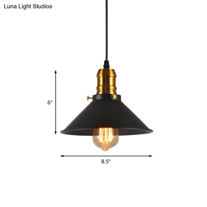 Industrial Tapered Pendant Light - 8.5"/10"/12" Wide, 1-Light Metal Hanging Lamp in Black for Restaurants