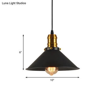 Industrial Tapered Pendant Light - 8.5"/10"/12" Wide, 1-Light Metal Hanging Lamp in Black for Restaurants