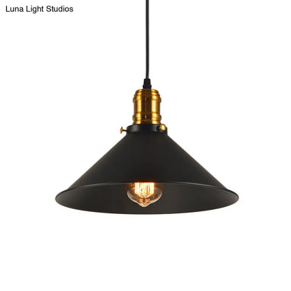 Industrial Tapered Pendant Light - 8.5"/10"/12" Wide, 1-Light Metal Hanging Lamp in Black for Restaurants