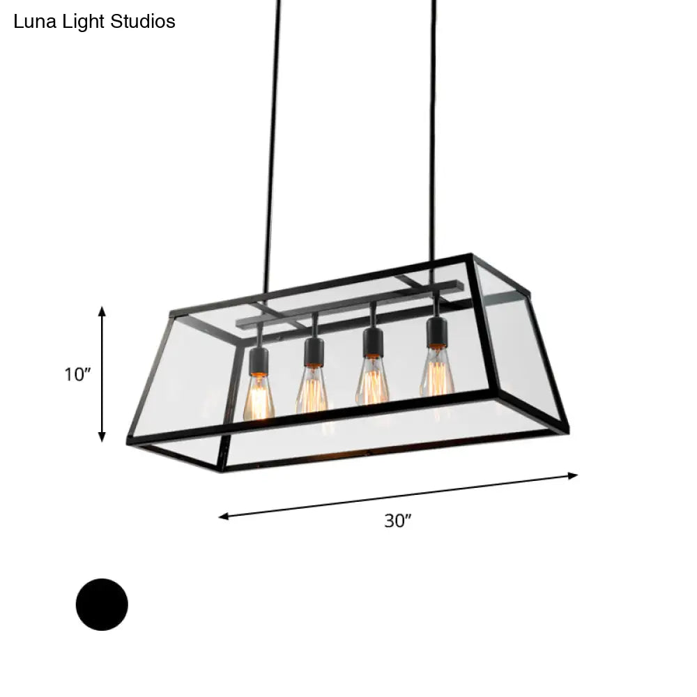 DecorBites™ Industrial Trapezoid 4-Light Island Lamp in Black with Clear Glass and Chain/Downrods