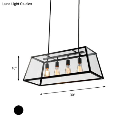 DecorBites™ Industrial Trapezoid 4-Light Island Lamp in Black with Clear Glass and Chain/Downrods