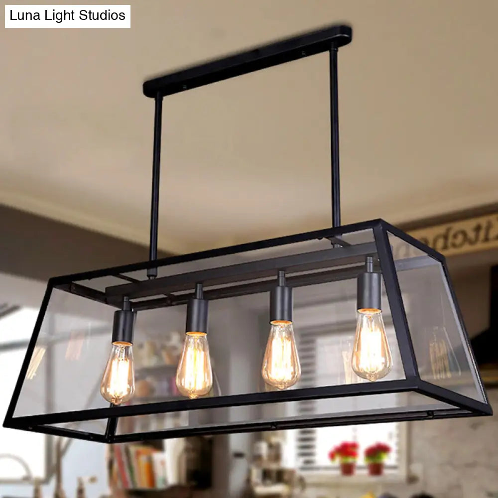 DecorBites™ Industrial Trapezoid 4-Light Island Lamp in Black with Clear Glass and Chain/Downrods
