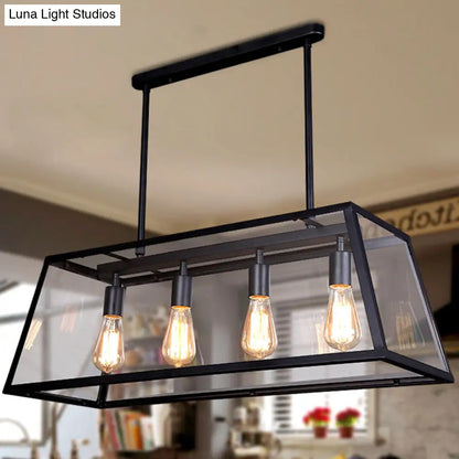 DecorBites™ Industrial Trapezoid 4-Light Island Lamp in Black with Clear Glass and Chain/Downrods