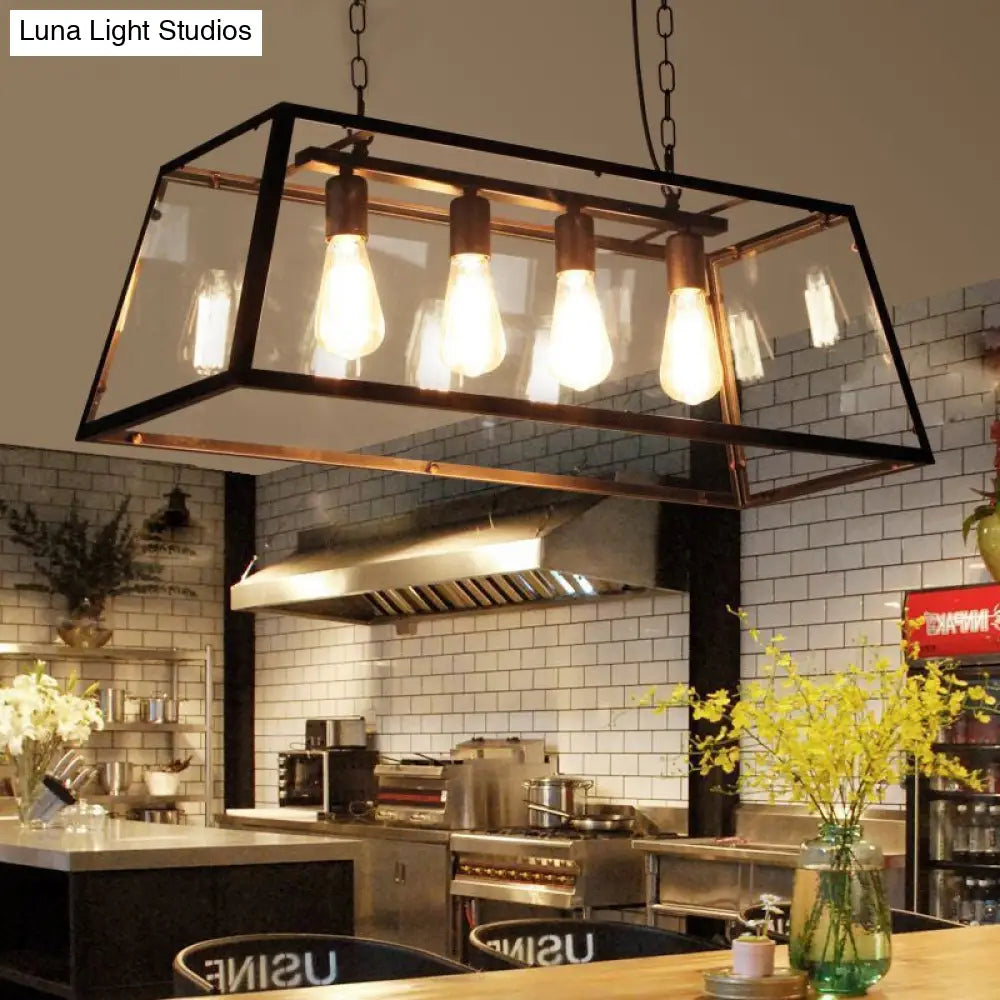 DecorBites™ Industrial Trapezoid 4-Light Island Lamp in Black with Clear Glass and Chain/Downrods