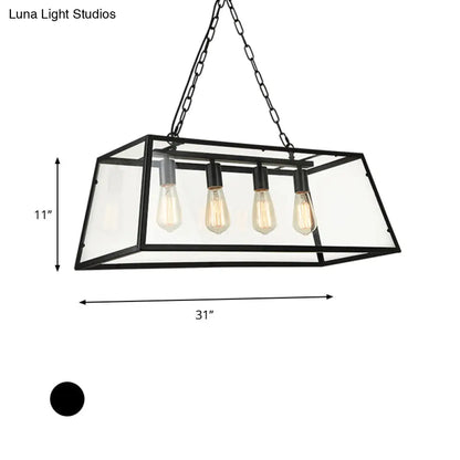 DecorBites™ Industrial Trapezoid 4-Light Island Lamp in Black with Clear Glass and Chain/Downrods
