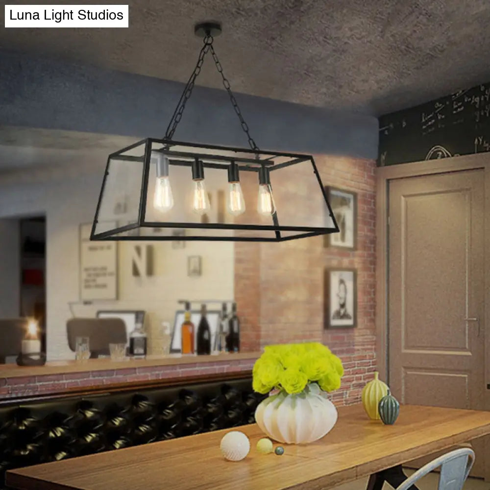 DecorBites™ Industrial Trapezoid 4-Light Island Lamp in Black with Clear Glass and Chain/Downrods
