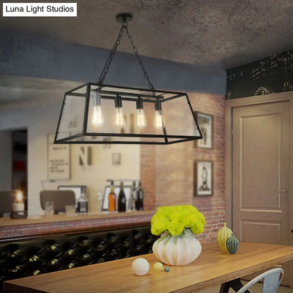 DecorBites™ Industrial Trapezoid 4-Light Island Lamp in Black with Clear Glass and Chain/Downrods