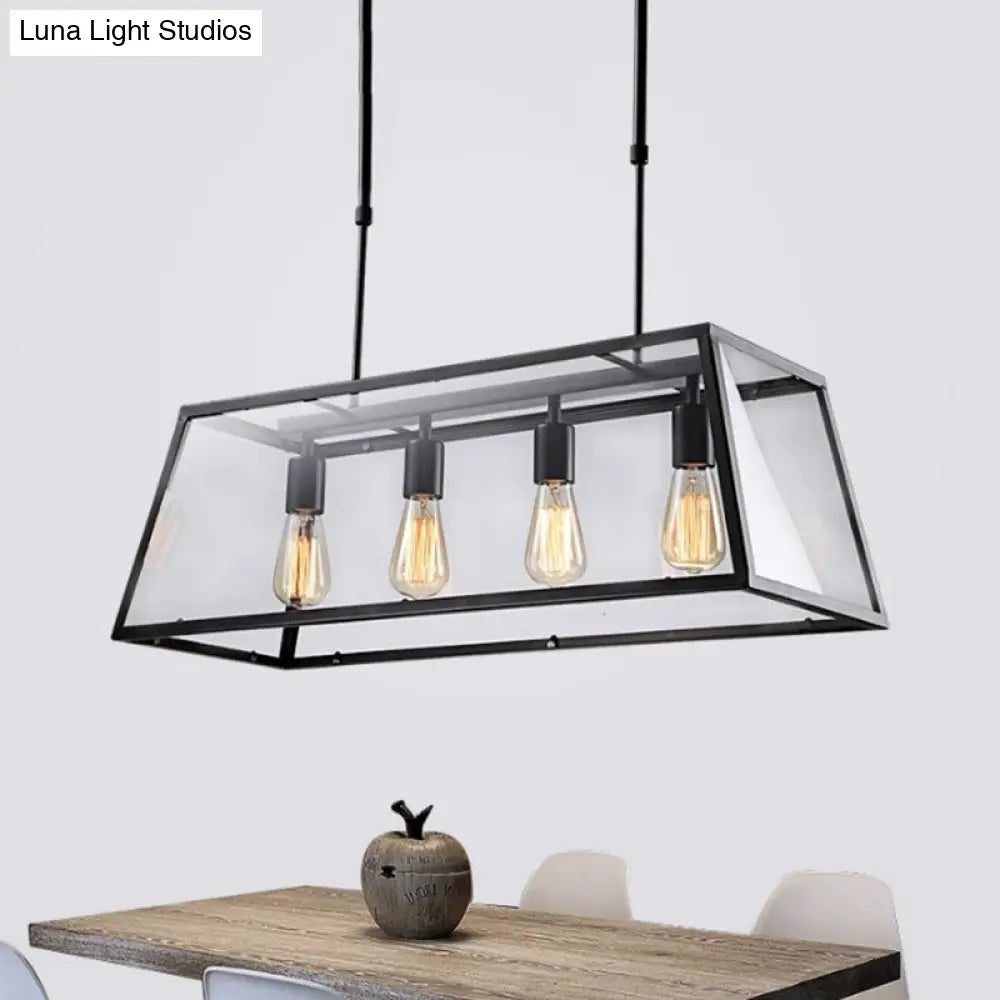 DecorBites™ Industrial Trapezoid 4-Light Island Lamp in Black with Clear Glass and Chain/Downrods
